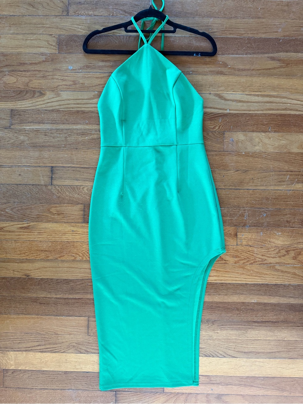 Green Halter Asymmetric Midi Dress